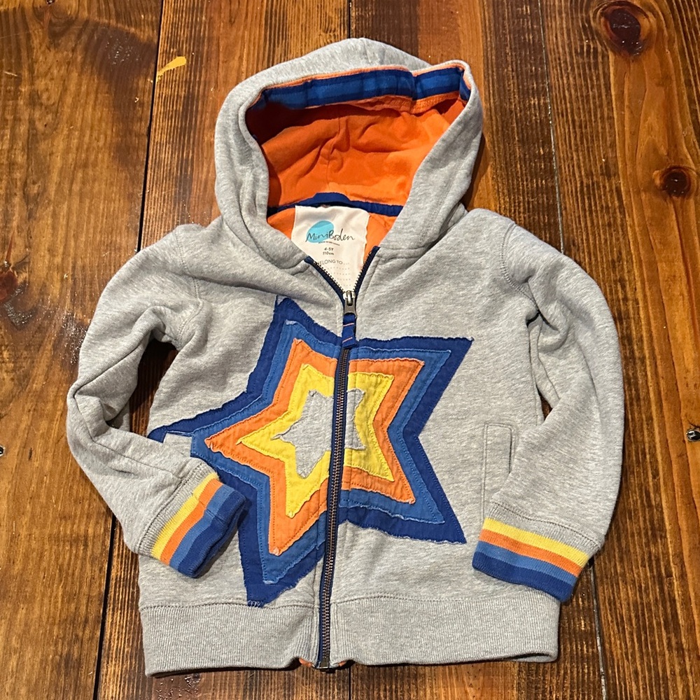 Mini Boden Gray Hoodie with Vibrant Star Design